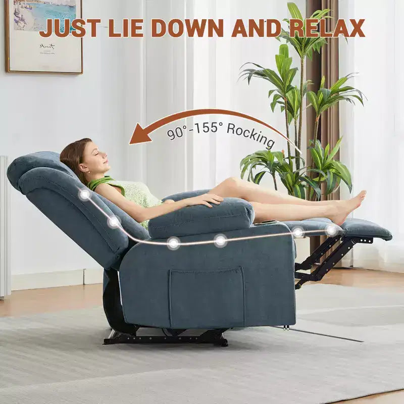 Poltrona reclinabile girevole con massaggio e riscaldamento, divano lounge ergonomico di grandi dimensioni con poggiapiedi estensibile, portabicchieri per soggiorno, camera da letto