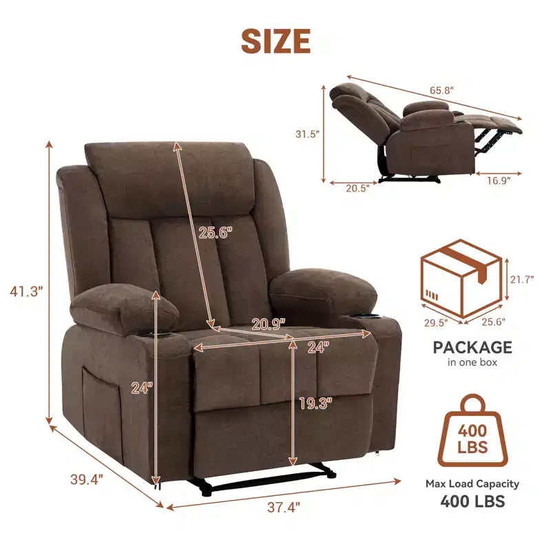 Poltrona reclinabile girevole con massaggio e riscaldamento, divano lounge ergonomico di grandi dimensioni con poggiapiedi estensibile, portabicchieri per soggiorno, camera da letto