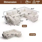 Divani Sezionali Modulari Dyonery Chenille per Soggiorno, Divano Comodo con Contenitore nel Bracciolo, Divano Letto Estraibile con Portabicchieri, Montaggio senza Attrezzi
