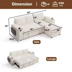Divani Sezionali Modulari Dyonery Chenille per Soggiorno, Divano Comodo con Contenitore nel Bracciolo, Divano Letto Estraibile con Portabicchieri, Montaggio senza Attrezzi