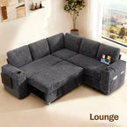 Divani Sezionali Modulari Dyonery Chenille per Soggiorno, Divano Comodo con Contenitore nel Bracciolo, Divano Letto Estraibile con Portabicchieri, Montaggio senza Attrezzi