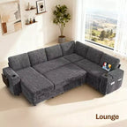 Divani Sezionali Modulari Dyonery Chenille per Soggiorno, Divano Comodo con Contenitore nel Bracciolo, Divano Letto Estraibile con Portabicchieri, Montaggio senza Attrezzi