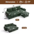 Divani Sezionali Modulari Dyonery Chenille per Soggiorno, Divano Comodo con Contenitore nel Bracciolo, Divano Letto Estraibile con Portabicchieri, Montaggio senza Attrezzi