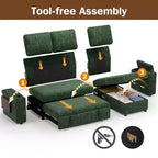 Divani Sezionali Modulari Dyonery Chenille per Soggiorno, Divano Comodo con Contenitore nel Bracciolo, Divano Letto Estraibile con Portabicchieri, Montaggio senza Attrezzi