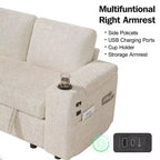 Divani Sezionali Modulari Dyonery Chenille per Soggiorno, Divano Comodo con Contenitore nel Bracciolo, Divano Letto Estraibile con Portabicchieri, Montaggio senza Attrezzi