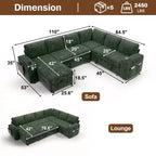 Divani Sezionali Modulari Dyonery Chenille per Soggiorno, Divano Comodo con Contenitore nel Bracciolo, Divano Letto Estraibile con Portabicchieri, Montaggio senza Attrezzi