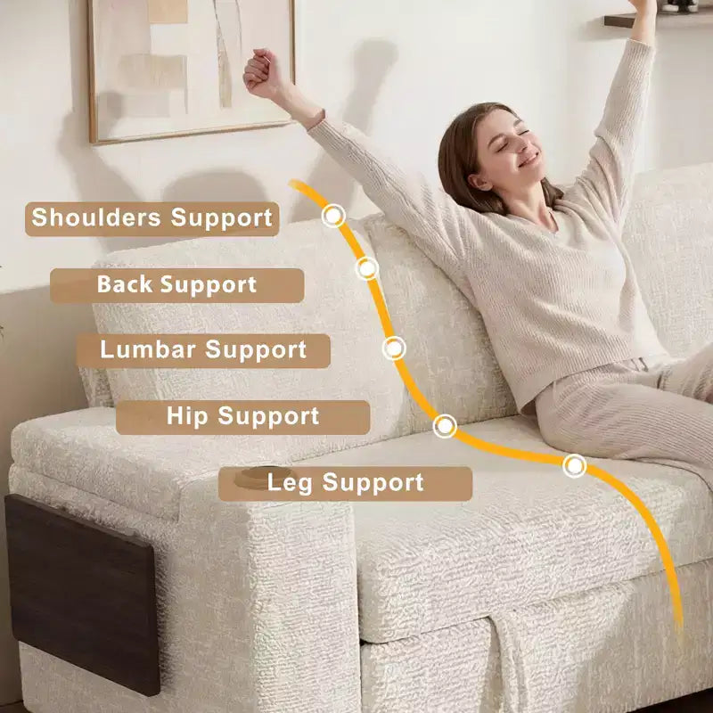Divani Sezionali Modulari Dyonery Chenille per Soggiorno, Divano Comodo con Contenitore nel Bracciolo, Divano Letto Estraibile con Portabicchieri, Montaggio senza Attrezzi