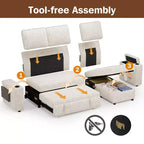 Divani Sezionali Modulari Dyonery Chenille per Soggiorno, Divano Comodo con Contenitore nel Bracciolo, Divano Letto Estraibile con Portabicchieri, Montaggio senza Attrezzi