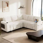 Divani Sezionali Modulari Dyonery Chenille per Soggiorno, Divano Comodo con Contenitore nel Bracciolo, Divano Letto Estraibile con Portabicchieri, Montaggio senza Attrezzi