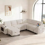 Divani Sezionali Modulari Dyonery Chenille per Soggiorno, Divano Comodo con Contenitore nel Bracciolo, Divano Letto Estraibile con Portabicchieri, Montaggio senza Attrezzi