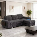 Divani Sezionali Modulari Dyonery Chenille per Soggiorno, Divano Comodo con Contenitore nel Bracciolo, Divano Letto Estraibile con Portabicchieri, Montaggio senza Attrezzi