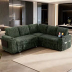 Divani Sezionali Modulari Dyonery Chenille per Soggiorno, Divano Comodo con Contenitore nel Bracciolo, Divano Letto Estraibile con Portabicchieri, Montaggio senza Attrezzi