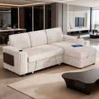 Divani Sezionali Modulari Dyonery Chenille per Soggiorno, Divano Comodo con Contenitore nel Bracciolo, Divano Letto Estraibile con Portabicchieri, Montaggio senza Attrezzi