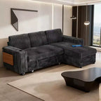 Divani Sezionali Modulari Dyonery Chenille per Soggiorno, Divano Comodo con Contenitore nel Bracciolo, Divano Letto Estraibile con Portabicchieri, Montaggio senza Attrezzi