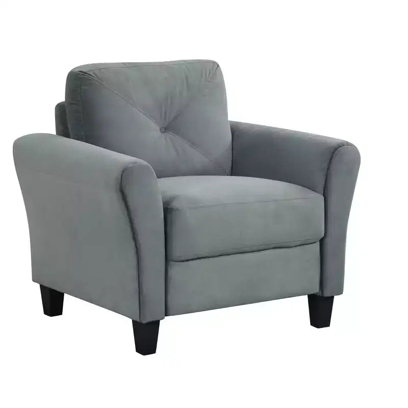PexFix 35 L x 32,75 H Poltrona Singola Rivestita in Velluto con Schienale Trapuntato a Bottone, Poltrona Moderna per Soggiorno Camera da Letto Ufficio, Grigio
