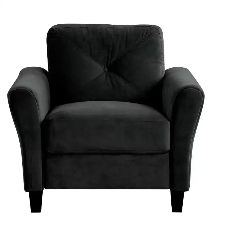 PexFix 35 L x 32,75 H Poltrona Singola Rivestita in Velluto con Schienale Trapuntato a Bottone, Poltroncina Moderna per Soggiorno, Camera da Letto, Ufficio, Nera