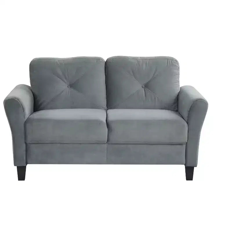 PexFix Divanetto 2 Posti Imbottito in Velluto con Schienale Trapuntato a Bottone Comodo Divano Sezionale Moderno per Soggiorno Camera da Letto Ufficio Grigio
