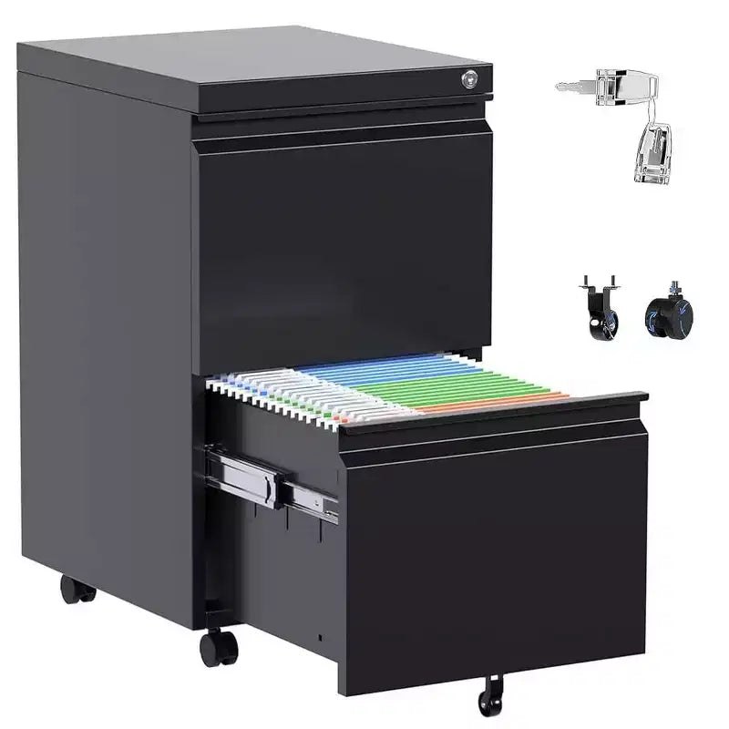 Vertical File Cabinet 2-Drawer, Metal Filing Cabinet with Lock for Legal Letter Size, Mobile Office Storage Solution Under Desk