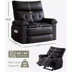 Poltrona reclinabile manuale oversize, poltrona relax grande in pelle PU per adulti con imbottitura in spugna 1,5X, funzioni di riscaldamento e massaggio - Nera