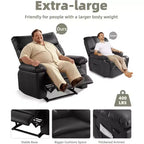 Poltrona reclinabile manuale oversize, poltrona relax grande in pelle PU per adulti con imbottitura in spugna 1,5X, funzioni di riscaldamento e massaggio - Nera