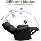 Poltrona reclinabile manuale oversize, poltrona relax grande in pelle PU per adulti con imbottitura in spugna 1,5X, funzioni di riscaldamento e massaggio - Nera