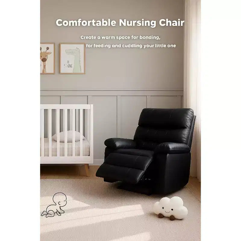 Poltrona reclinabile manuale oversize, poltrona relax grande in pelle PU per adulti con imbottitura in spugna 1,5X, funzioni di riscaldamento e massaggio - Nera