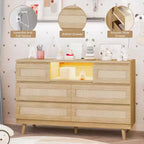 Cassettiera in Rattan a 6 Cassetti con LED RGB, Prese di Corrente e Porte USB, Larghezza 120 cm, Opzione Mobile TV