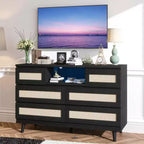Cassettiera in Rattan a 6 Cassetti con LED RGB, Prese di Corrente e Porte USB, Larghezza 120 cm, Opzione Mobile TV