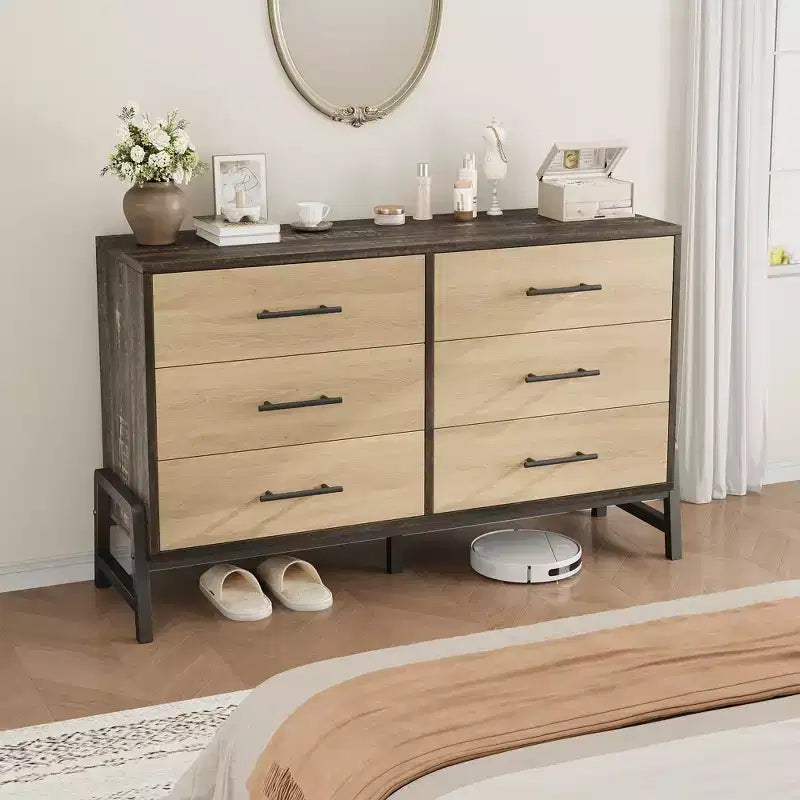 Cassettiera a 6 cassetti con spazio extra-large, MDF e PB, gamba a R