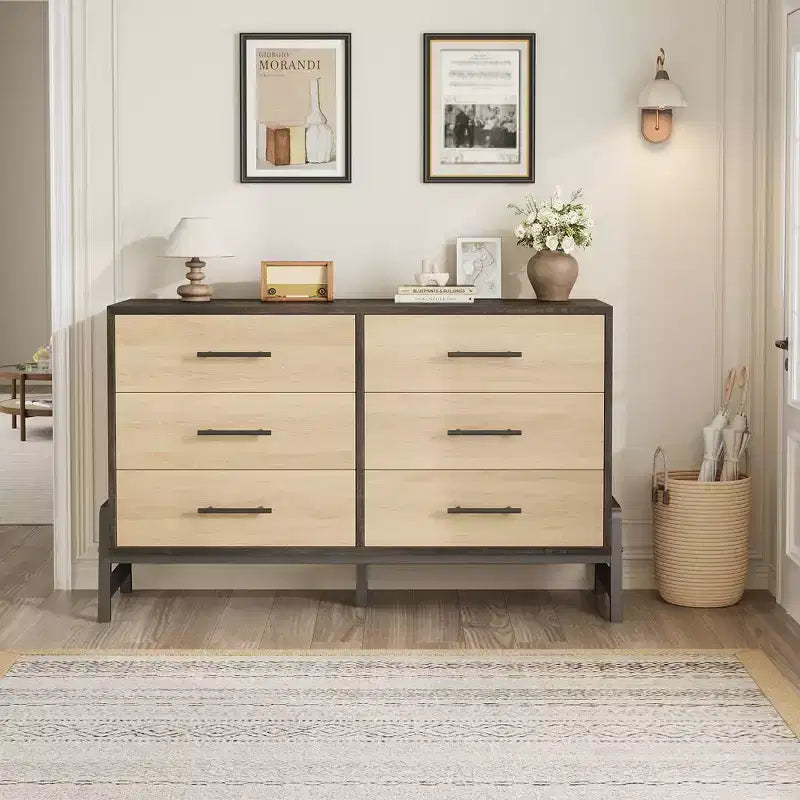 6-Drawer Dresser for Bedroom with Extra-Large Storage Space, Freestanding Wooden Wardrobe for Living Room