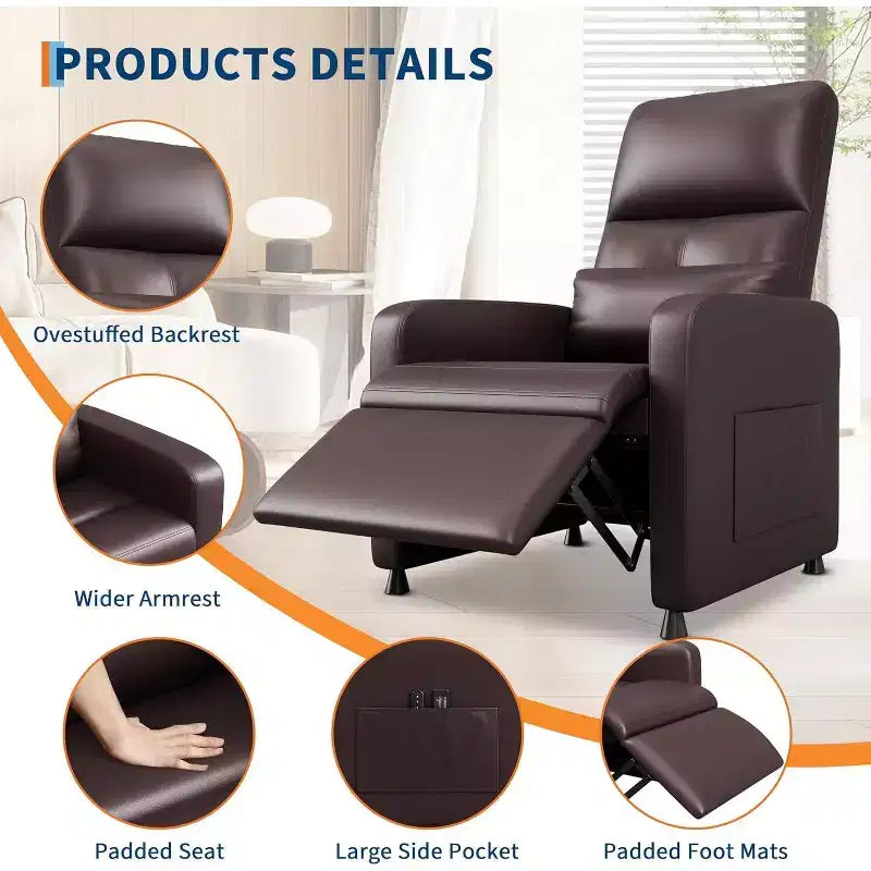 Poltrona reclinabile elettrica ergonomica – Funzioni massaggio e riscaldamento, reclinabile elettrica regolabile, poltrona singola in pelle PU imbottita (uso salotto)