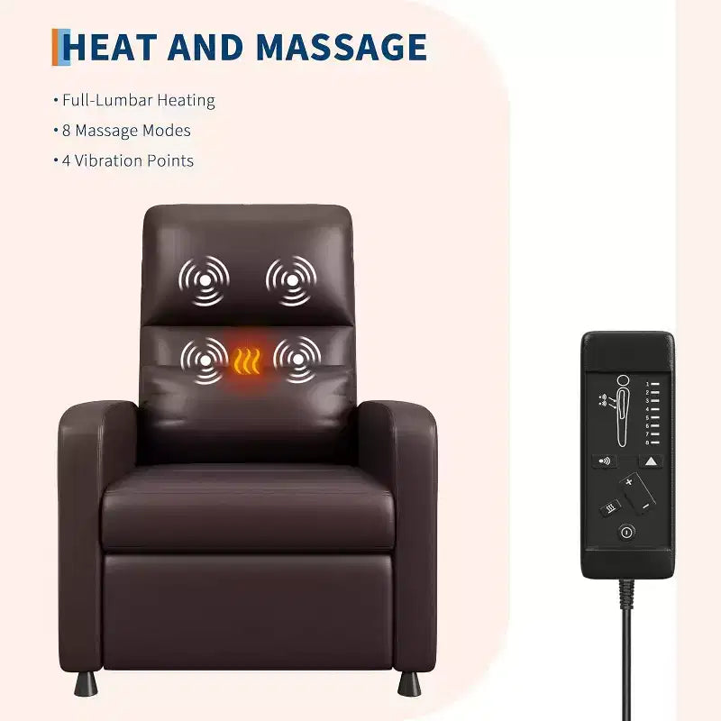 Poltrona reclinabile elettrica ergonomica – Funzioni massaggio e riscaldamento, reclinabile elettrica regolabile, poltrona singola in pelle PU imbottita (uso salotto)