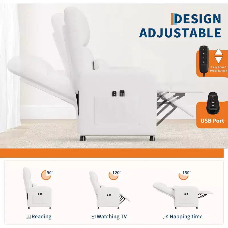 Poltrona reclinabile elettrica ergonomica – Funzioni massaggio e riscaldamento, reclinabile elettrica regolabile, poltrona singola in pelle PU imbottita (uso salotto)