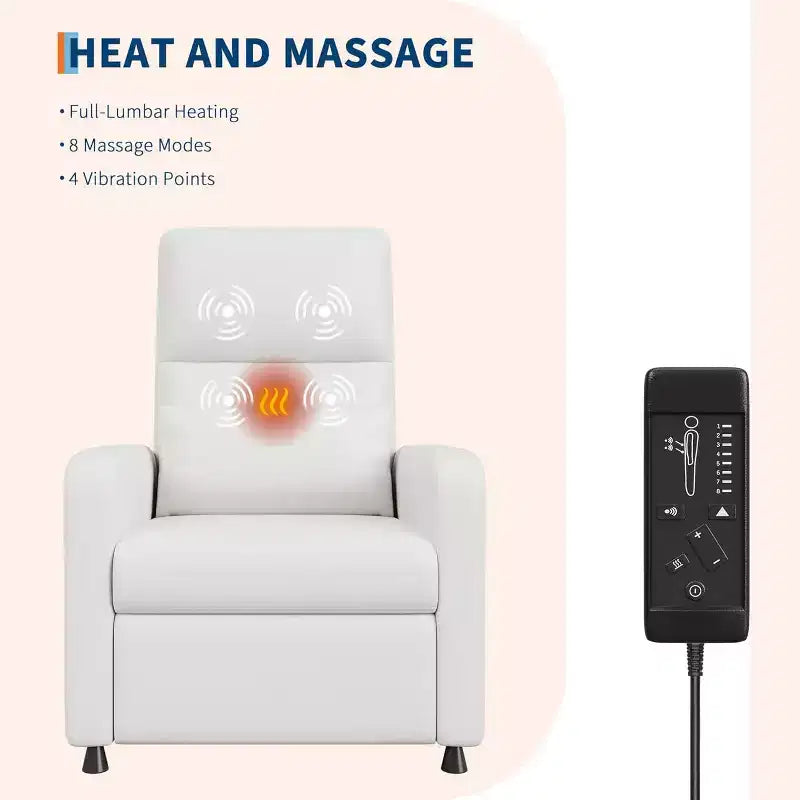 Poltrona reclinabile elettrica ergonomica – Funzioni massaggio e riscaldamento, reclinabile elettrica regolabile, poltrona singola in pelle PU imbottita (uso salotto)