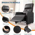 Poltrona reclinabile elettrica ergonomica – Funzioni massaggio e riscaldamento, reclinabile elettrica regolabile, poltrona singola in pelle PU imbottita (uso salotto)