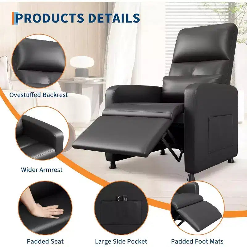 Poltrona reclinabile elettrica ergonomica – Funzioni massaggio e riscaldamento, reclinabile elettrica regolabile, poltrona singola in pelle PU imbottita (uso salotto)
