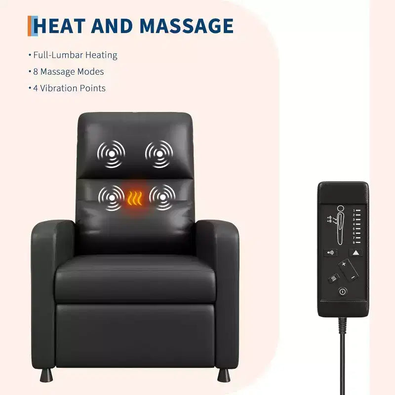 Poltrona reclinabile elettrica ergonomica – Funzioni massaggio e riscaldamento, reclinabile elettrica regolabile, poltrona singola in pelle PU imbottita (uso salotto)