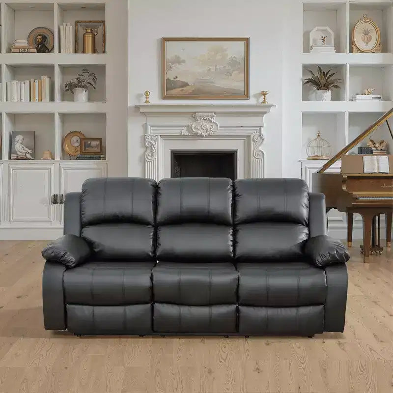 Divano Recliner Elettrico MAYEERTY, Poltrona Reclinabile in Pelle Traspirante, Divano a 3 Posti con Contenitore e Tavolino Reversibile per Soggiorno, Nero