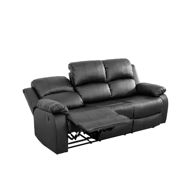 Divano Recliner Elettrico MAYEERTY, Poltrona Reclinabile in Pelle Traspirante, Divano a 3 Posti con Contenitore e Tavolino Reversibile per Soggiorno, Nero