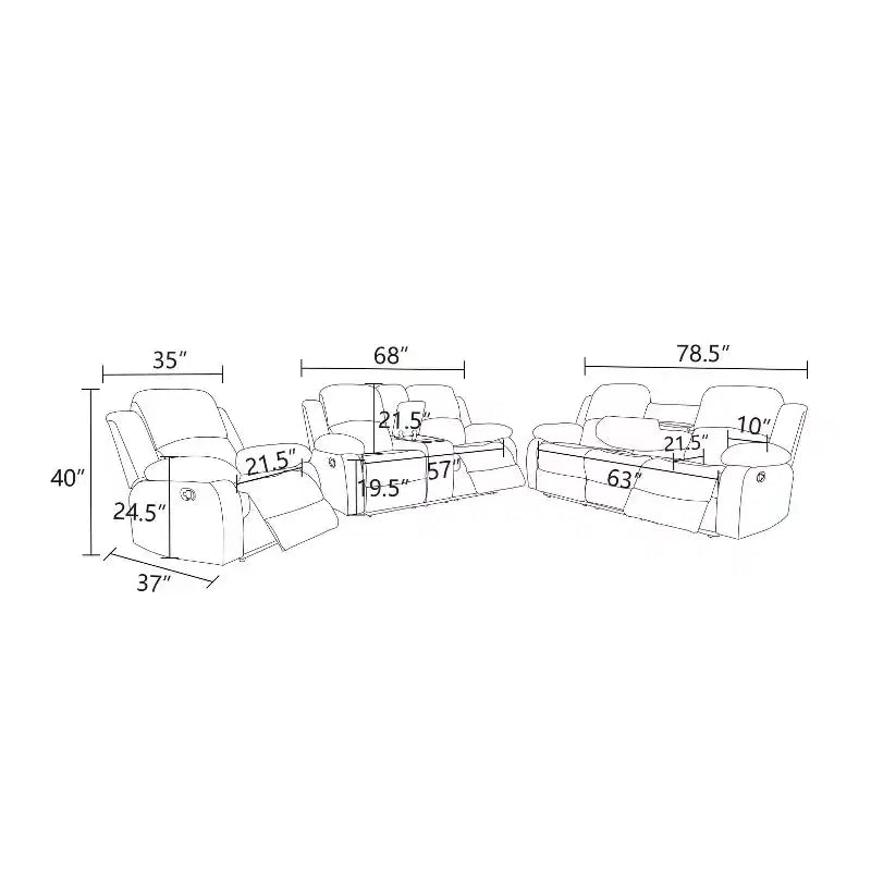 Divano Recliner Elettrico MAYEERTY, Poltrona Reclinabile in Pelle Traspirante, Divano a 3 Posti con Contenitore e Tavolino Reversibile per Soggiorno, Nero