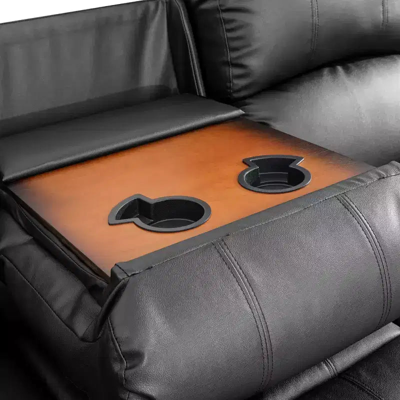 Divano Recliner Elettrico MAYEERTY, Poltrona Reclinabile in Pelle Traspirante, Divano a 3 Posti con Contenitore e Tavolino Reversibile per Soggiorno, Nero