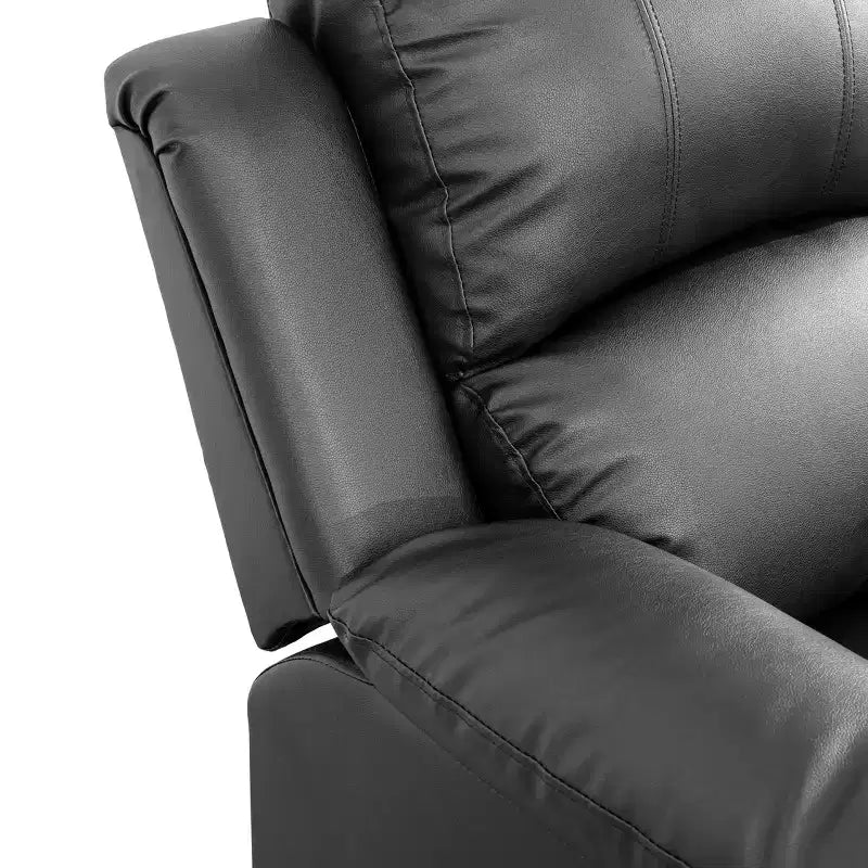 Divano Recliner Elettrico MAYEERTY, Poltrona Reclinabile in Pelle Traspirante, Divano a 3 Posti con Contenitore e Tavolino Reversibile per Soggiorno, Nero