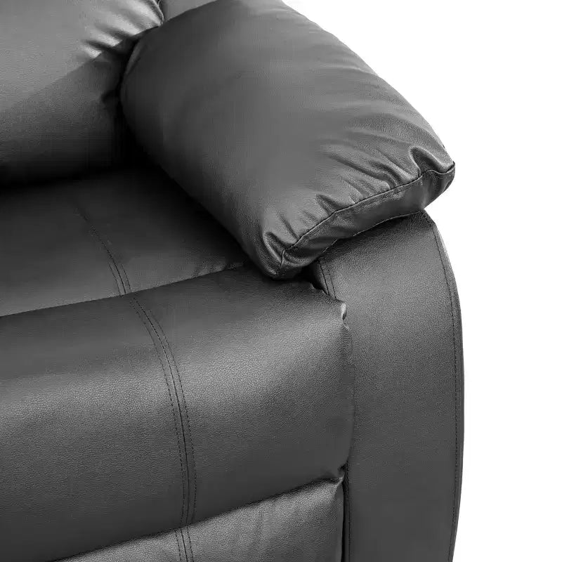 Divano Recliner Elettrico MAYEERTY, Poltrona Reclinabile in Pelle Traspirante, Divano a 3 Posti con Contenitore e Tavolino Reversibile per Soggiorno, Nero