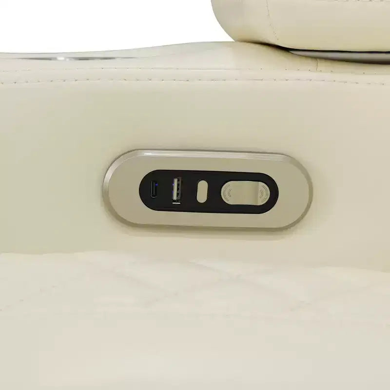 Poltrona Reclinabile Elettrica MAYEERTY, Poltrona Reclinabile Elettrica in Pelle con Ricarica USB, Contenitore e Portabicchieri per Soggiorno, Bianca