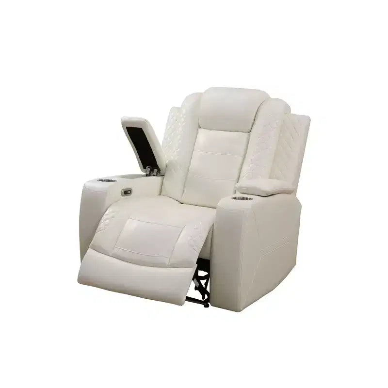 Poltrona Reclinabile Elettrica MAYEERTY, Poltrona Reclinabile Elettrica in Pelle con Ricarica USB, Contenitore e Portabicchieri per Soggiorno, Bianca