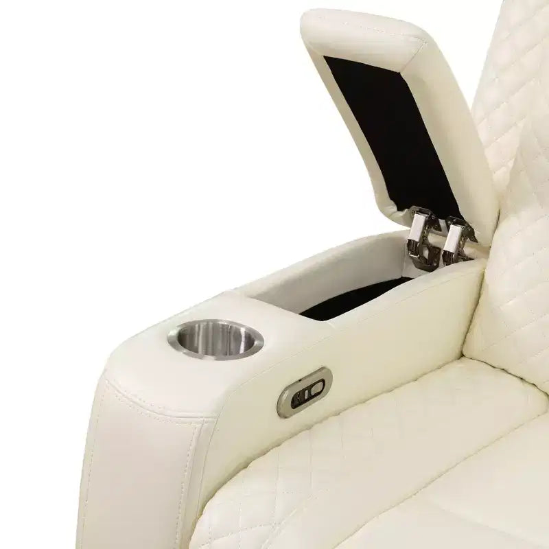 Poltrona Reclinabile Elettrica MAYEERTY, Poltrona Reclinabile Elettrica in Pelle con Ricarica USB, Contenitore e Portabicchieri per Soggiorno, Bianca