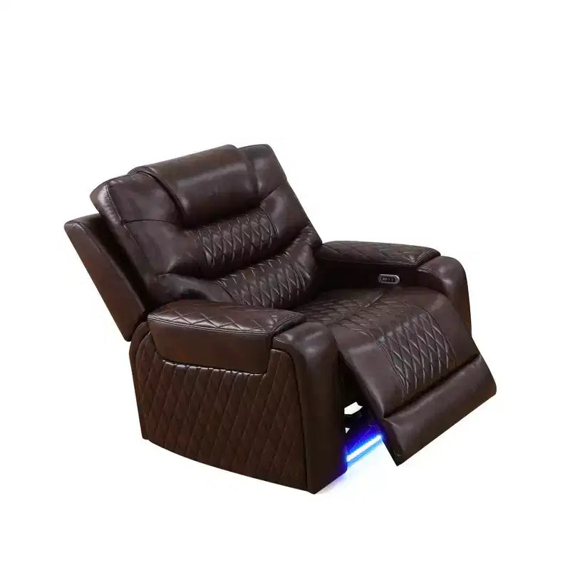 MAYEERTY Poltrona Reclinabile Elettrica, Poltrona Reclinabile Elettrica in Pelle con Ricarica USB, Schienale Regolabile per Soggiorno, Marrone