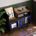Mobile Porta Giradischi Grande, Mobile Contenitore per Vinili per Oltre 350 Album, LED RGB, Prese di Corrente Integrate