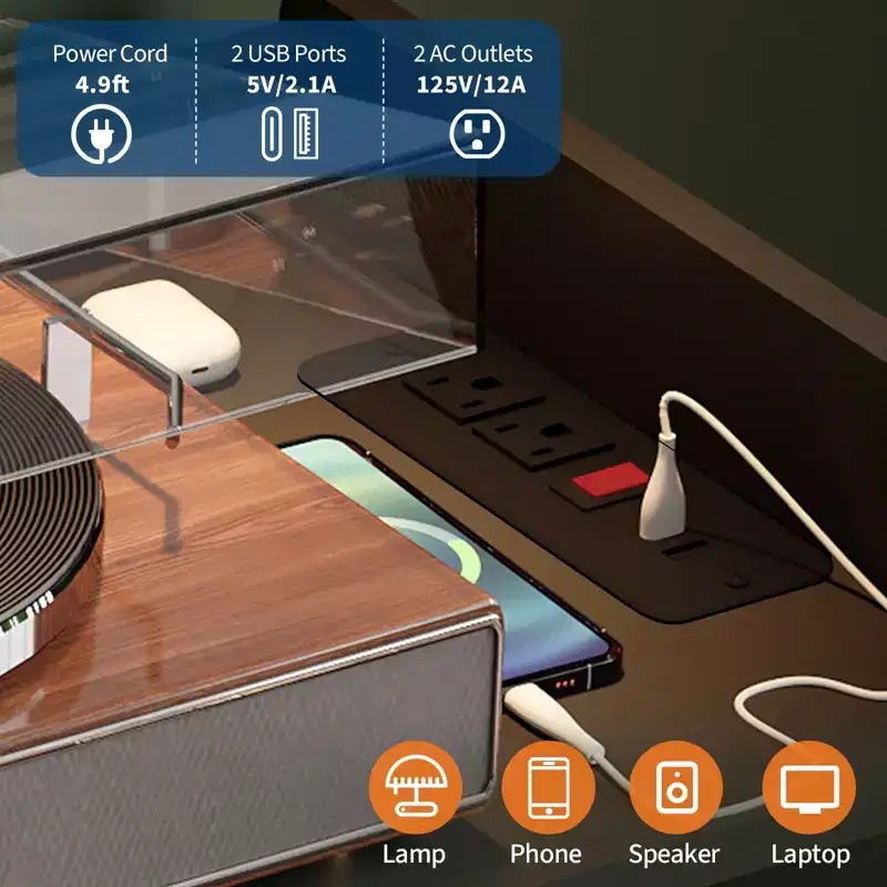 Mobile Porta Giradischi Grande, Mobile Contenitore per Vinili per Oltre 350 Album, LED RGB, Prese di Corrente Integrate
