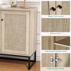 Mobile Credenza in Rattan, Madia da Cucina con Ripiani Regolabili e Maniglie in Metallo, Rovere e Nero